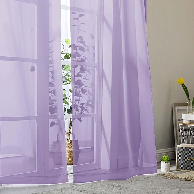 Sheer Lavender Curtains for Bedroom Living Room 54 Inch Length 2 Panels Set, Solid Soft Airy Light Filtering Window Treatments, Modern Rod Pocket Drapes, Lavender, 42" Wx54 L Inches