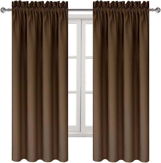 DWCN Blackout Curtains for Bedroom - Thermal Insulated Privacy Energy Saving Rod Pocket Drapes for Living Room, W 38 x L 63 Inch, Brown, Set of 2