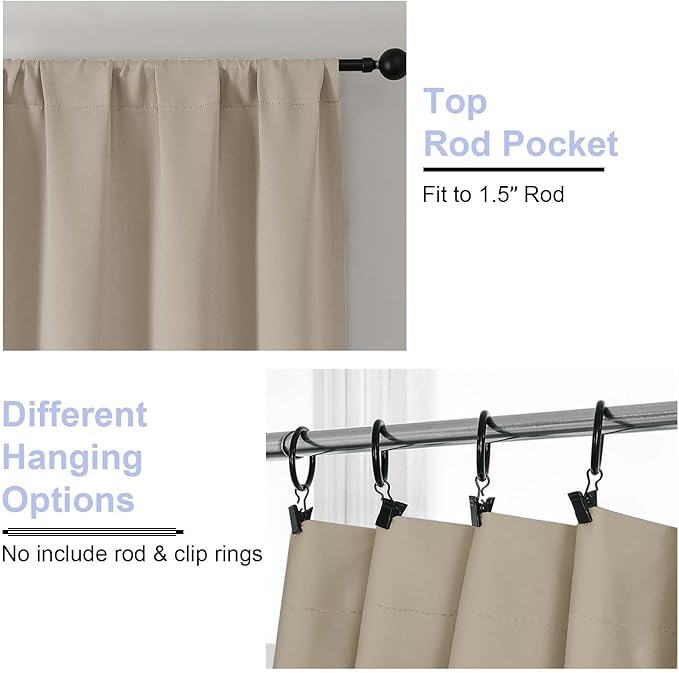 Simplebrand Ava Biscotti Beige Blackout Curtains for Bedroom 84 Inch Length 2 Panels Set, Solid Thermal Insulated Privacy Nursery Window Treatment Curtains Blackout Drapes, W40 x L84 Inch