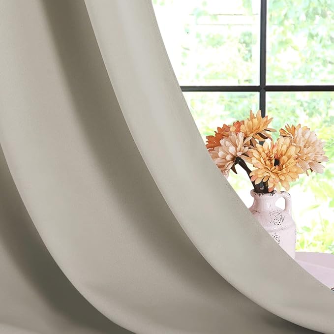 NICETOWN Thermal Insulated Natural Curtains for Living Room, Window Treatment Solid Grommet Room Darkening Drape Panels for Bedroom (Set of 2, 70 by 95 inches Long)