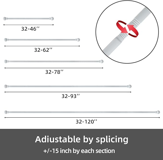 GXOACKJ Curtain Rods for windows 32-62 inch, 5/8 inch Decorative White Splicing Heavy Duty Metal Curtain Rod set with Brackets