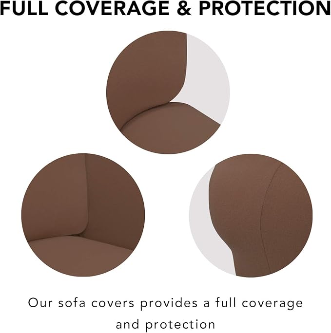 PureFit Super Stretch Sofa Slipcover – Spandex Non Slip Soft Couch Sofa Cover, Washable Furniture Protector with Non Skid Foam and Elastic Bottom for Kids, Pets （Sofa, Brown）
