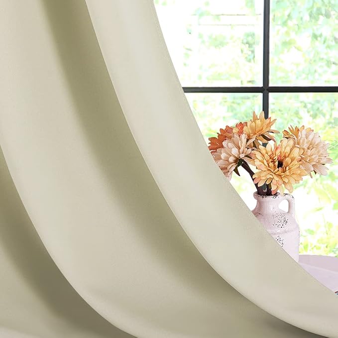 NICETOWN Room Darkening Draperies Window Curtain Panels, Thermal Insulated Grommet Room Darkening Curtains for Bedroom (Beige, 2 Panels, W70 x L72 -inch)