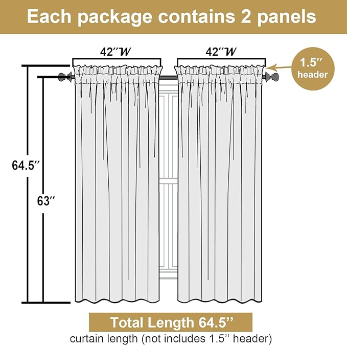 Lecloud Leia White Sheer Curtains 63 Inch Length 2 Panels, Rustic Light Filtering Privacy Voile Leaf Aesthetic Curtain, Dual Rod Pockets Drapes for Living Room Dining Room, Each 42" W x 63" L