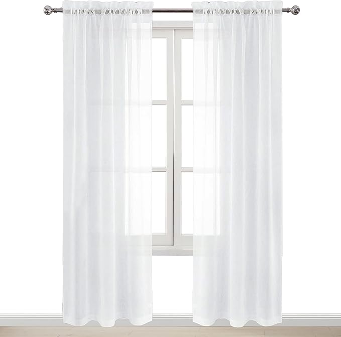 DWCN White Sheer Curtains 84 inches Long 2 Panels Set, Rod Pocket Voile Window Treatments for Living Room/Bedroom, Airy & Lightweight Elegant Gauzy Curtains & Drapes, 2pcs, Each W42 x L84