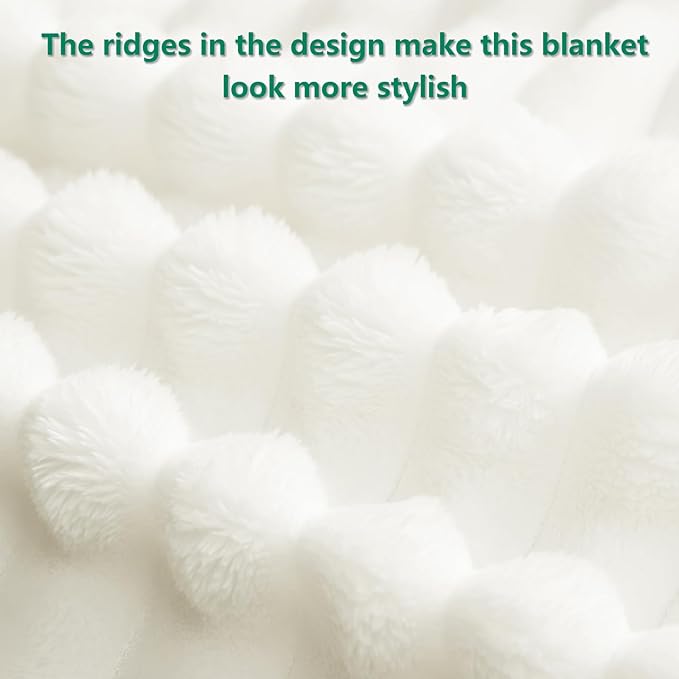 HIMEET Off White Ribbed King Size Blanket for Bed - 300GSM Lightweight Fleece Blanket for Men Women, Large Cozy Sofa Couch Bed Blankets Gifts, Striped Spring Home Room Decor, Off White, 108x90 Inches