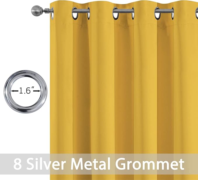 Yakamok 45 Inch Length Blackout Curtains for Bedroom, Room Darkening Thermal Insulated Grommet top Window Drapes for Living Room, 52 x 45 Inch, Mustard Yellow, Set of 2