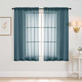 Window Sheer Curtains 45 Inches Length, Voile Short Curtains for Living Room Bedroom, Modern Soft Window Drapes 2 Panels Set, Top Dual Rod Pocket Design, Dusty Blue, 2x42Wx45L Inches