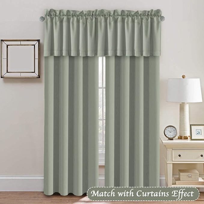 H.VERSAILTEX Blackout Valances for Windows,Sage Green Kitchen Window Valance Curtains for Living Room/Bedroom/Bathroom Privacy Decorative Rod Pocket ，2 Panels，52" W x 18" L, Light Sage