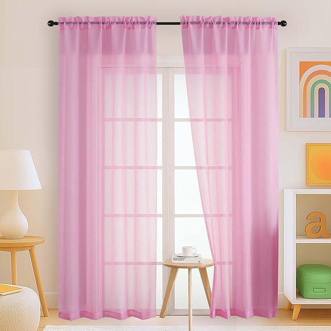 Light Pink Sheer Curtains 84 Inches Long 2 Panels, Elegant Airy Transparent Light Filtering Window Curtains, Window Drapes for Living Room Bedroom, Top Dual Rod Pocket Design, 2x42Wx84L Inches