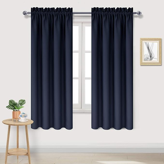 DWCN Navy Room Darkening Blackout Curtains - Thermal Insulated Privacy Energy Saving Window Curtain Drapes 42 x 63 inch Length, Set of 2 Bedroom Living Room Curtains
