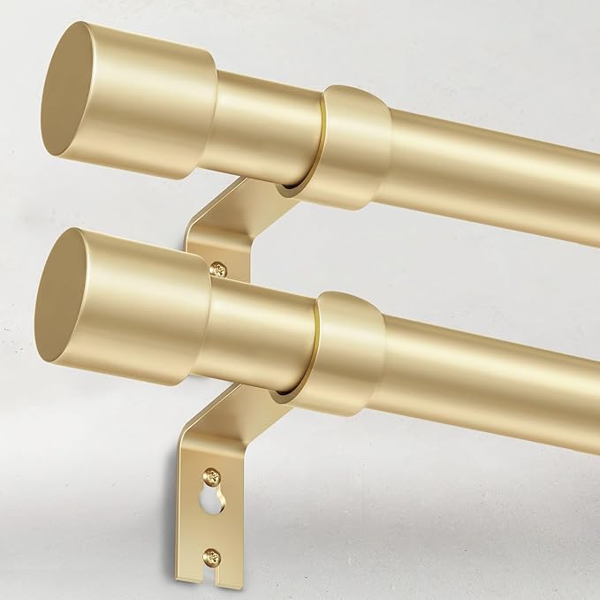 IFELS 2 Pack Heavy Duty Curtain Rods for Windows 28 to 48 Inch, 1 Inch Gold Curtain Rods Set of 2 Pack for Outdoor, Farmhouse, Bedroom, Adjustable Easy Install Drapery Rod (A2,Gold,30"-60"-2Pack)
