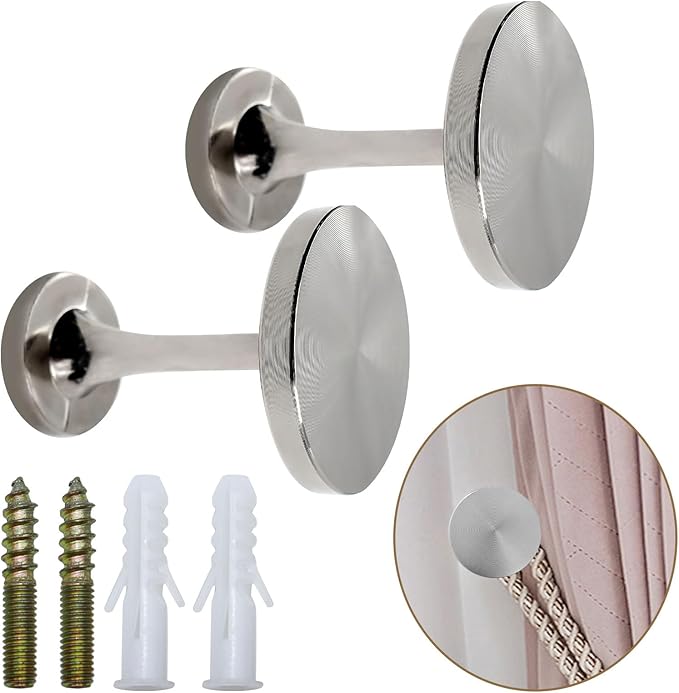 Curtain Tiebacks 2 Pack Wall Mounted Zinc Alloy Tiebacks with Screws, Stylish Silver Holders for Home Office Decor