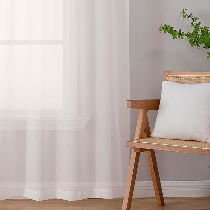 Extra Long Sheer Ivory Curtains for Bedroom Living Room 108 Inches Long 2 Panels Set, Solid Soft Light Filtering Rod Pocket Sheer Window Curtains, Ivory, Each 42" Wx108 L Inch