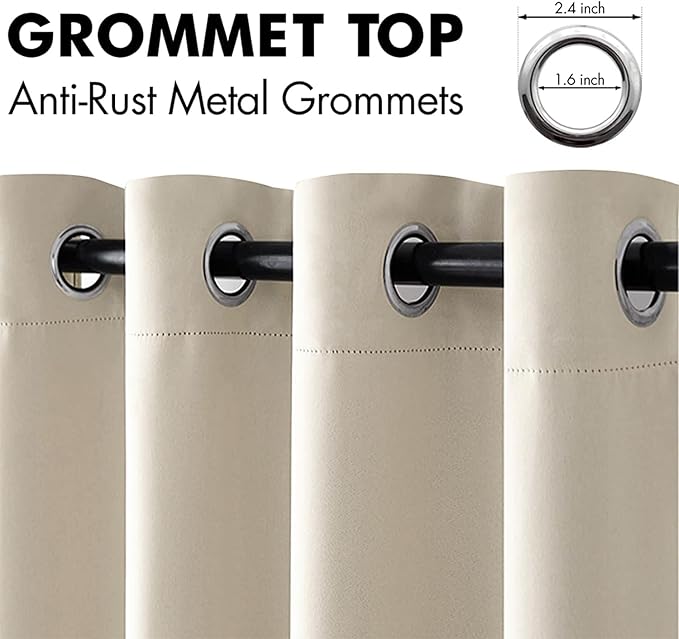 MIULEE Room Darkening Curtains Thermal Insulated Drapes Solid Window Treatment Set Grommet Top Light Blocking Blackout Curtain for Living Room/Bedroom 2 Panels 52 x 84 inch Length Ivory