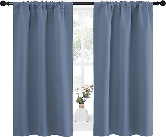 NICETOWN Kitchen Curtains, Short Blackout Curtains & Drapes, Thermal Insulated Blackout Curtain Panels for Kids Room, Play Room (Stone Blue, 34" Wide by 45" Long, 2 PCs)