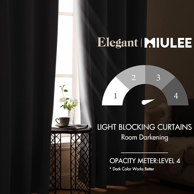 MIULEE Blackout Curtains Room Darkening Thermal Insulated Drapes Solid Window Treatment Set Grommet Top Light Blocking Curtain for Living Room/Bedroom 2 Panels 42 x 84 inch Length Grey