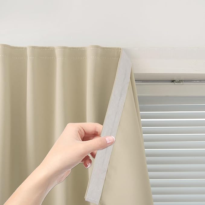 Self Adhesive Portable Blackout Curtains for Bedroom Easy to Install Window Thermal Lnsulated Kitchen Room Darkening Small Window Curtains, 59" W X 96" L, Beige, 1 Panel