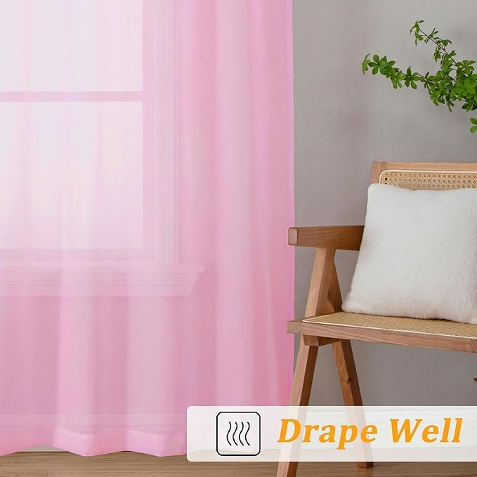 Gwine Sheer Curtains for Living Room 45 inch Length - Light Filtering Voile Window Curtain Panels for Bedroom, Soft Rod Pocket Sheer Curtain Drapes, Each 42Wx45L, 2 Panels, Pink