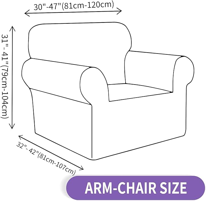 ZNSAYOTX Chair Cover with Arms (30"-47"), New Striped Sofa Chair Covers for Living Room, Dogs Pet Friendly Anti-Slip Chair Protector Spandex Armchair Slipcovers (Light Grey, Chair)