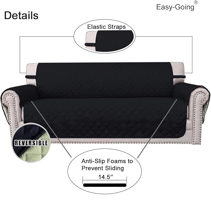 Easy-Going Chair Sofa Slipcover Reversible Sofa Cover Water Resistant Couch Cover Furniture Protector Cover with Elastic Straps for Pets Kids Children Dog Cat (Chair, Black/Beige)