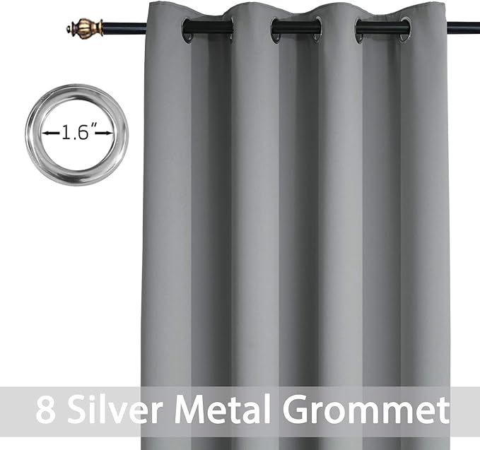 Yakamok 36 Inch Curtains Blackout Window Curtains for Kitchen, Grommet Room Darkening Thermal Insulated Sunlight Block Drapes for Living Room, W 52 x L 36, Grey, 2 Panels
