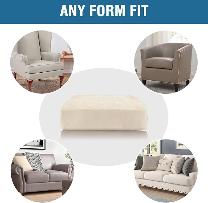 H.VERSAILTEX Velvet Stretch Couch Cushion Cover Plush Cushion Slipcover for Chair Loveseat Sofa Cushion Furniture Protector Seat Cushion Sofa Cover (3 Piece Sofa Cushion Covers, Cream)