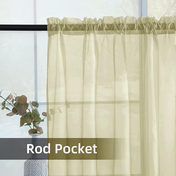 youleyar Solid Sheer Rod Pocket Curtain Voile Draperies 2 Panels White Beige Black Grey Ivory 52 Inch Width 96 Inch Long 1 Pair for Kitchen Bedroom Children Living Room Yard (Sage Green,52Wｘ96L)