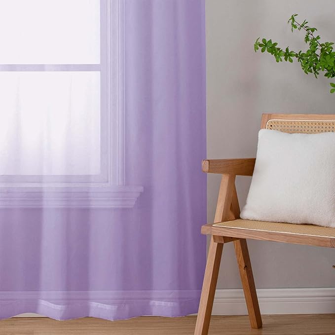 Sheer Lavender Curtains for Bedroom Living Room 54 Inch Length 2 Panels Set, Solid Soft Airy Light Filtering Window Treatments, Modern Rod Pocket Drapes, Lavender, 42" Wx54 L Inches