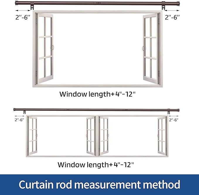 Curtain Rods 2 Pack 5/8 inch Brown Curtain Rods for Windows 30 to 88 Inch with Brackets Easy to Install for Bedroom Living room Kitchen