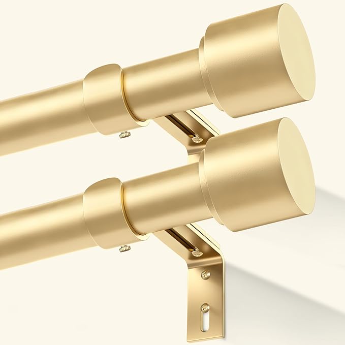 GEEBOBO 2 Pack Gold Curtain Rods for Windows 66 to 120 Inch, 1 Inch Adjustable Heavy Duty Easy Install Curtain Rods Set for Outdoor, Patio, Farmhouse, Bedroom, Living Room (Gold,30"-120",2 Pack)