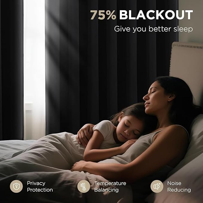 Joydeco Blackout Curtains 95 Inches Long 2 Panels Set, Thermal Insulated Long Curtains& Drapes 2 Burg, Room Darkening Drapes for Bedroom Living Room (Black, W37 x L95 Inch)