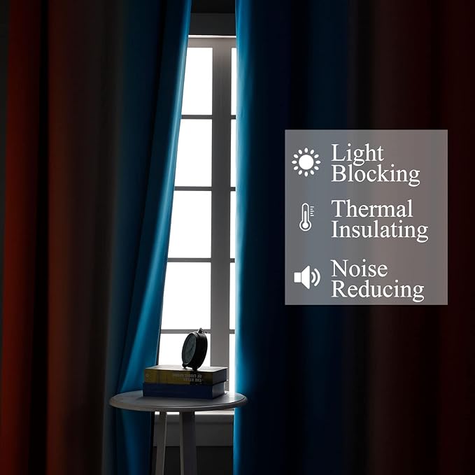 Ombre Orange and Blue Blackout Curtains 45 Inch Length 2 panels, Full Room Darkening Curtains for Bedroom, Thermal Insulated Gradient Drapes, Full Light Blocking Curtains with Grommet, 42x45 Inch