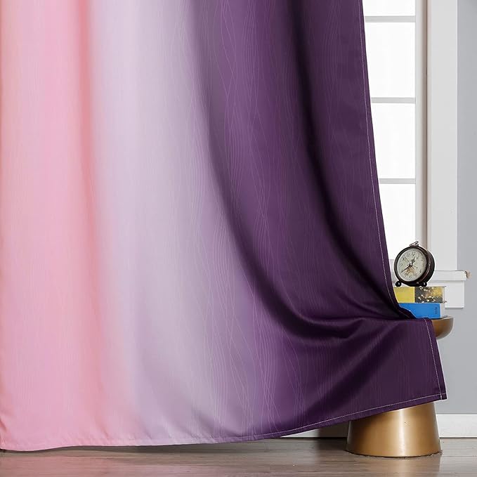 Estelar Textiler Pink and Purple Blackout Curtains 54 Inch Length, Light Blocking Gradient Drapes for Kitchen, Room Darkening Thermal Insulated Grommet Ombre Curtains for Bathroom,42Wx54L,2 Panels