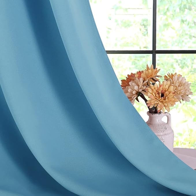 NICETOWN Blackout Window Curtains 70" L, 2 Panels, 34 inch, Teal Blue, Grommet Top Room Darkening Thermal Insulated Vertical Window Drapes Modern for Flat/Apartment