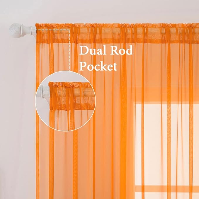 MIULEE 2 Panels Solid Fall Color Sheer Window Curtains Elegant Window Voile Panels/Drapes/Treatment for Bedroom Living Room (54X108 Inches Orange)