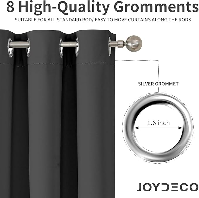 Joydeco 84Inch Blackout Curtains for Bedroom, Black Out Curtains 84 inch Long, Thermal Insulated Long Drapes 2 Panels Set, Room Darkening Grommet Grey Curtains for Living Room, Cortinas para Sala