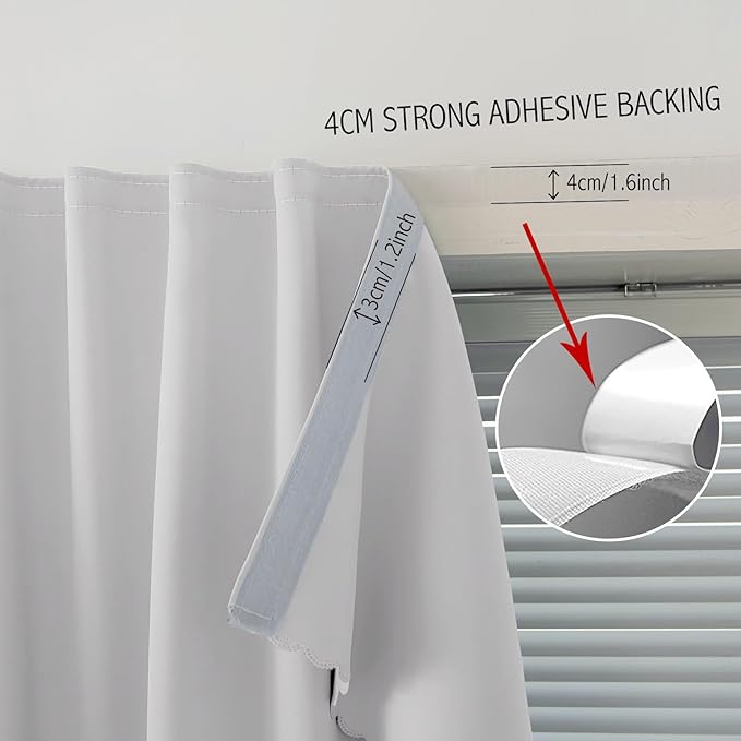 Blackout Curtains for Bedroom Sticky Curtain Blackout Window Cover Self Adhesive Curtains Rod No Drillng, 35" W X 79" L, Light Grey, 1 Panel