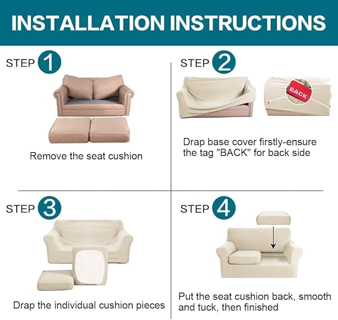 Turquoize 3 Piece Sofa Covers for 2 Cushion Couch Sofa Slipcover Soft Couch Cover for Dogs-Washable Sofa Furniture Covers with 2 Individual Cushion Covers (2 Cushion Sofa,Biscotti Beige)