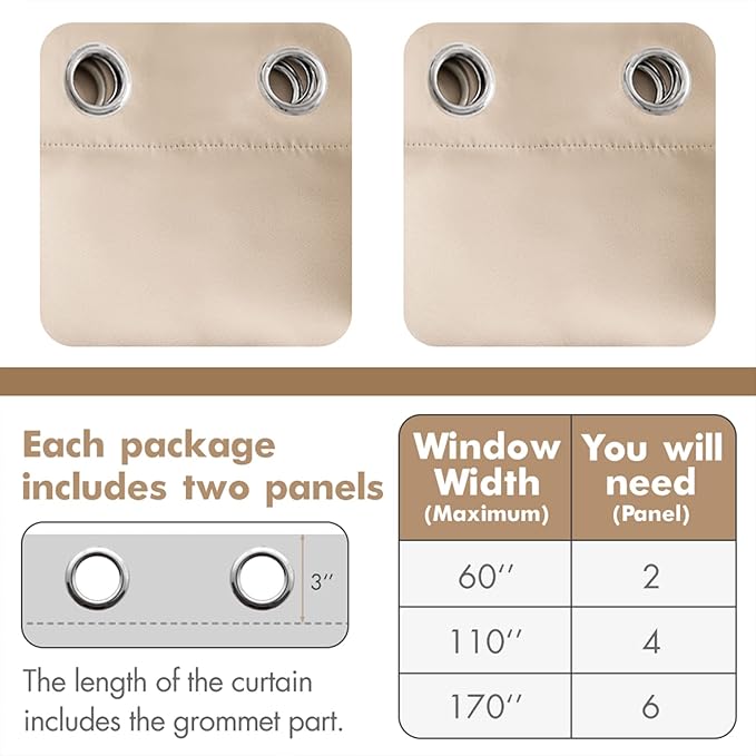 MIULEE Blackout Curtains for Bedroom Living Room Thermal Insulated Room Darkening Grommet Top Solid Light Blocking Drapery Set of 2 Window Panels 52 x 102 Inches Beige