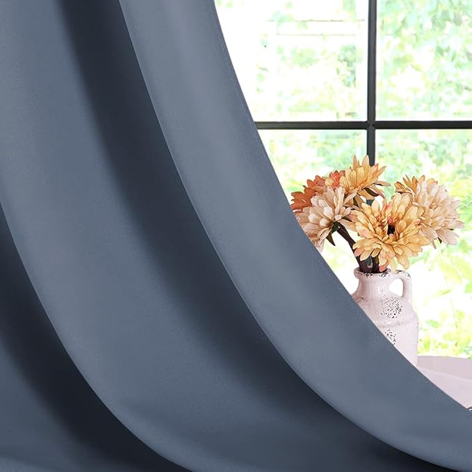 NICETOWN Thermal Insulated Curtains Blackout Draperies, Window Treatment Solid Grommet Room Darkening Drape Panels for Bedroom (Stone Blue, Set of 2, 70 by 95 inches Long)