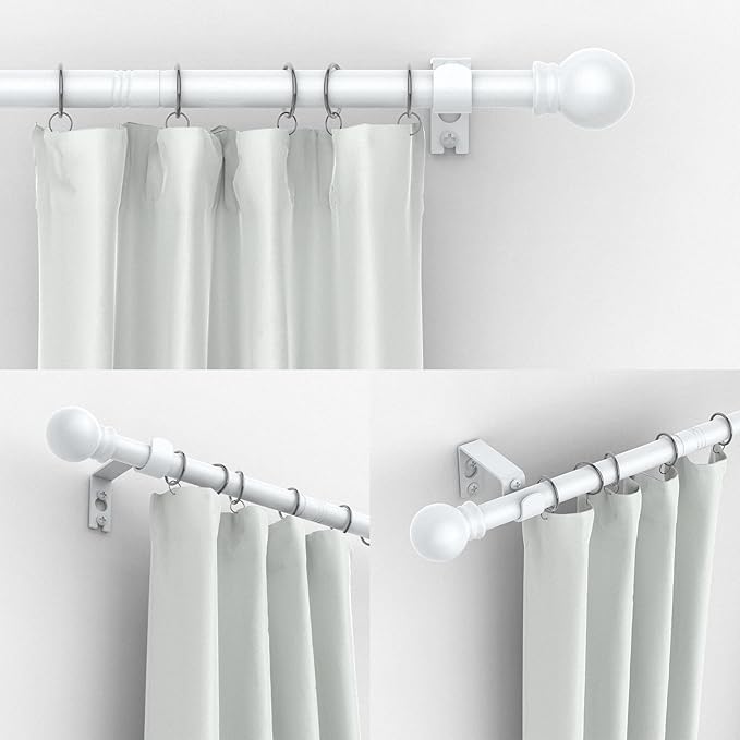Thestoa Curtain Rods for Windows 66-120 Inch, 5/8" White Curtain Rods, Stainless Steel Small Curtain Rod for Bedroom, Living Room,Kitchen,Farmhouse, Outdoor Curtain rod White