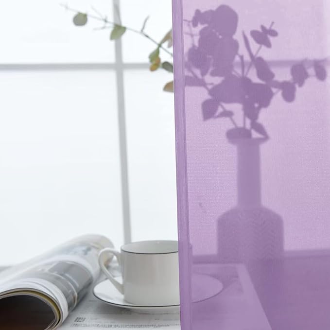 SpaceDresser Lavender Sheer Curtains 4 Panels Rod Pocket Semi-Sheer Curtain 96 Inches Long Light Filtering Voile Window Drapes for Bedroom Living Room Kitchen, Each 52W x 96L