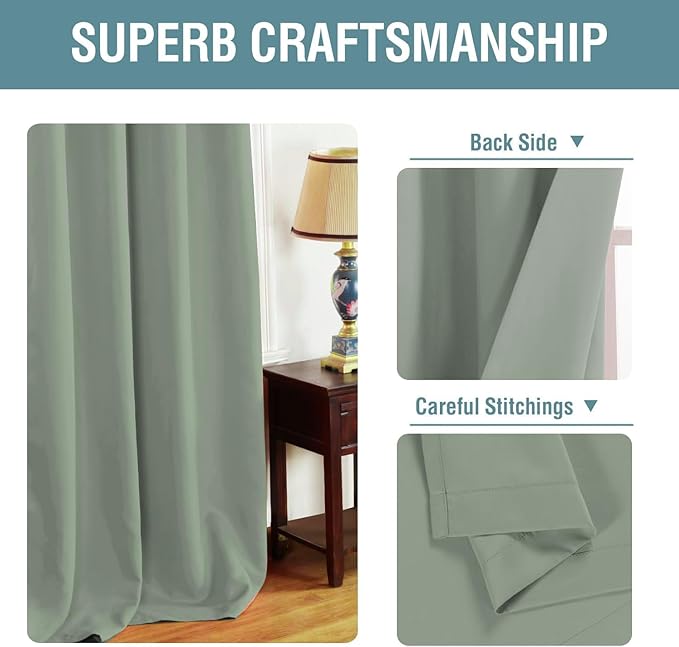 H.VERSAILTEX Blackout Curtain for Living Room Thermal Insulated Window Treatment Curtain Extra Long 63 inch Length Energy Saving Solid Grommet Top Blackout Drape, One Panel, Sea Grass, 52" W x 63" L