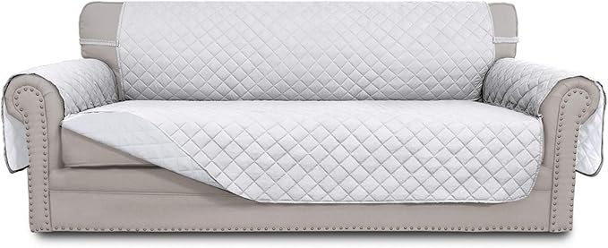 Easy-Going 4 Seater Sofa Slipcover Reversible Sofa Cover Water Resistant Couch Cover with Foam Sticks Elastic Straps Furniture Protector for Pets Children Dog Cat (XX-Large, White/White)