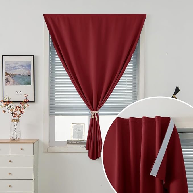 Self Adhesive Curtains, Stick Curtain Blackout Shades Window Cover Curtains for Living Room No Drilling, 59" W X 71" L, Burgundy, 1 Panel