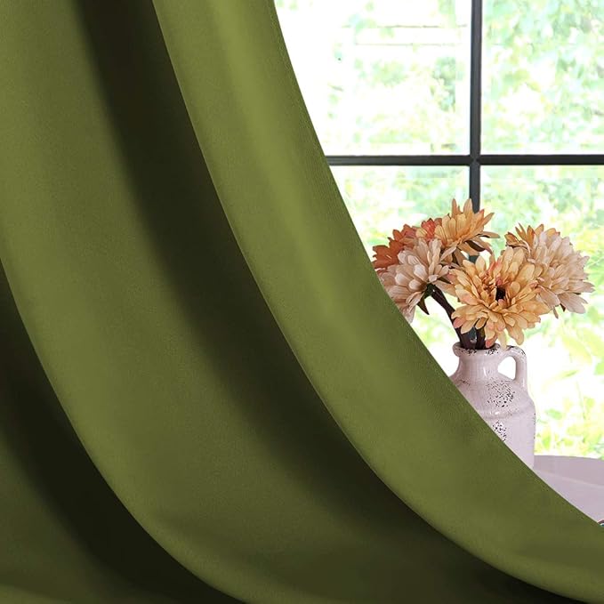 NICETOWN Blackout Window Curtains 60 inch Length 2 Panels, 34 x 60 Inch, Olive Green, Grommet Top Room Darkening Thermal Insulated Solid Vertical Drapes for Bedroom/Kid Room