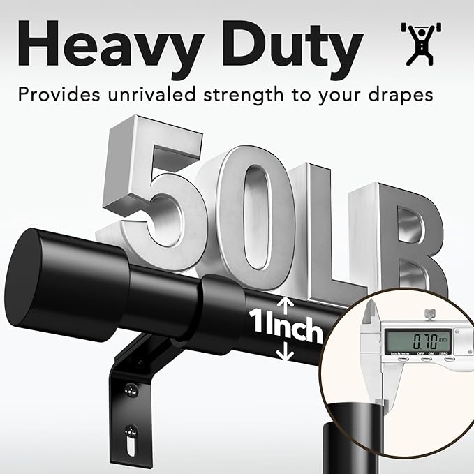 Extra Long Curtain Rods for Windows 32 to 240 Inch, 1 Inch Black Heavy Duty Curtain Rods for Patio, Farmhouse, Bedroom, Living Room, Adjustable Metal Drapery Rod (A2,Black,32"-240")