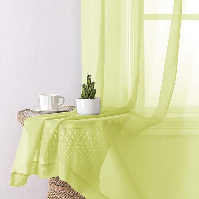 Lecloud Lemon Sheer Curtains for Living Room 54 Inch Length 2 Pcs, Solid Color Voile Modern Farmhouse Decor, Airy Rod Pockets Bedroom Curtains for Bathroom Dining Room, Each Panel 42" W x 54" L