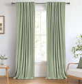 100% Blackout Shield Linen Blackout Curtains for Bedroom 108 Inches Long, Back Tab/Rod Pocket Living Room Drapes, Thermal Insulated Blackout Curtains 2 Panels Set, 50" W x 108" L, Sage